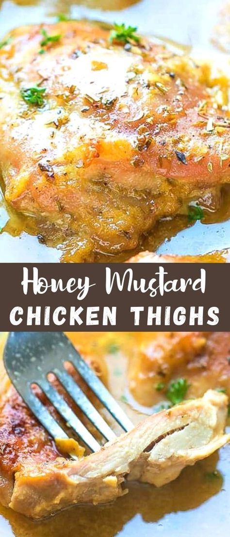 Weeknight Chicken Dinner, Baked Honey Mustard Chicken, Honey Mustard Chicken Thighs, Mustard Chicken Thighs, Weeknight Chicken, Chicken Thighs Recipe, Thighs Recipe, Chicken Thigh Recipes Oven, Chicken Thigh Recipes Crockpot