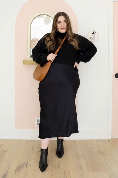 Plus size slip dress and turtleneck look #LTKcurves Plus Size Work Outfit Ideas, Plus Size Scandinavian Style, Sophisticated Plus Size Outfits, Curvy Black Outfit, All Black Outfit Curvy, Quiet Luxury Plus Size, Fall Work Outfits For Women Plus Size, Plus Size Looks For Winter, Black Outfits Plus Size