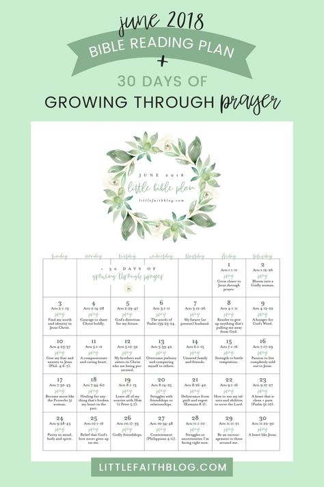 June 2018 Bible Reading Plan + 30 Days of Growing Through Prayer Bible Reading Guide, Prayer Journal Template, Bible Guide, Scripture Writing Plans, Happy June, Writing Plan, Bible Study Help, Bible Study Plans, Faith Blogs