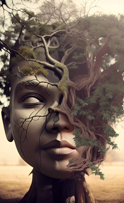 One with nature Nature Taking Over Art, Nature Art Pieces, Plants And Humans Art, Power Of Nature Art, Power Gcse Art Theme, Humanity Artwork, Power Art Gcse, Natural World Art Gcse, Human And Nature Art