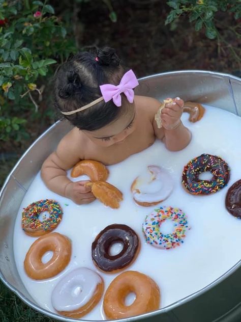 Aug 25, 2020 - This Pin was discovered by Haillee Madisyn. Discover (and save!) your own Pins on Pinterest Donut Milk Bath, Unique Baby Photoshoot Ideas, Baby Photoshoot Ideas At Home, Baby Milk Bath, Half Birthday Baby, Photoshoot Ideas At Home, Baby Photoshoot Ideas, Donut Themed Birthday Party, Baby Milestones Pictures