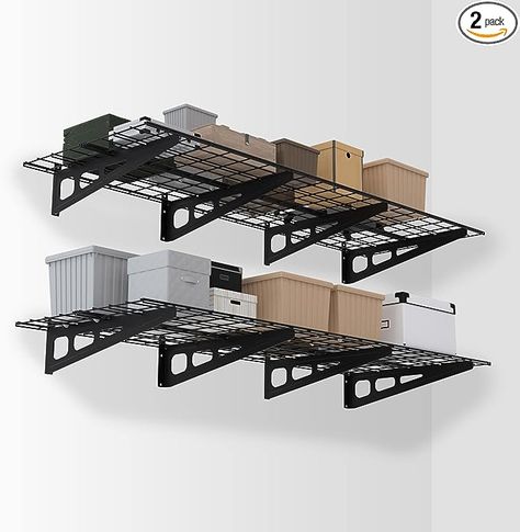 WORKPRO 2-Pack 2x6FT Garage Wall Shelving, 72” x 24” Heavy Duty Wall Mounted Shelving, 800lbs Load Capacity (Total), Metal Wall Shelves Suitable for Shop, Shed, Garage Storage, Black Affiliate marketing Garage Wall Shelving, Garage Clutter, Wall Mounted Shelving, Shed Garage, Wall Shelving, Metal Wall Shelves, Metal Garages, Garage Shelf, Wood Studs