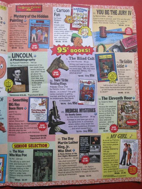 Scholastic book club. Don't you wish they had this for adults? 90’s Nostalgia, Scholastic Book Fair, Boxcar Children, Childhood Memories 2000, Beloved Book, 80s Cartoon, Book Catalogue, Thanks For The Memories, Childhood Days