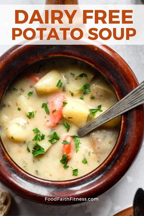 With tender potatoes and flavorful veggies, this recipe is perfect for a cozy night in. Plus, it's vegan-friendly and oh-so-easy to make. Potato Soup Dairy Free, Dairy Free Potato Soup, Sweet Potato Soup Vegan, Vegan Potato Soup, Avocado Spread, Vegan Potato, Potato Soup Recipe, Sweet Potato Soup, Food Writing