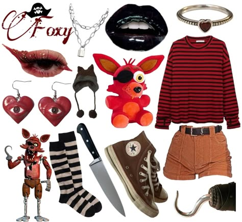 Outfit Ideas Cosplay, Foxy Halloween Costume Fnaf, Diy Foxy Costume Fnaf, Roxy Fnaf Inspired Outfits, Freddy Fazbear Outfit Ideas, Five Nights At Freddy's Outfit Ideas, Fnaf Inspired Outfits Lolbit, Fnaf Foxy Outfit Ideas, Bonnie Inspired Outfits Fnaf