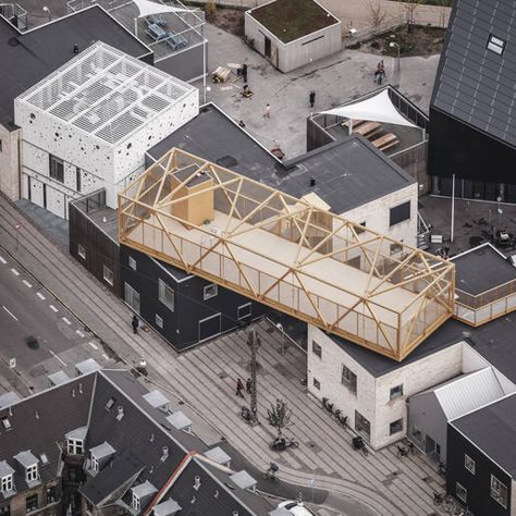 cobe kids city aerial view Cobe Architects, Timber Architecture, Big Building, Architecture Graphics, Adaptive Reuse, Fire Station, Urban Life, School Architecture, Construction Site