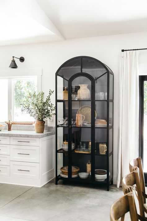 How to Style a Display Cabinet — HEATHER BULLARD Heather Bullard, Classic Farmhouse, Decor Studio, Glass Display, Island Ideas, Casual Home, Diy Farmhouse, Kitchen Islands, White Cabinets