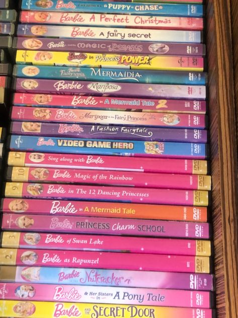 Barbie Dvd Collection, Barbie Old Movies, Barbie Movie Collection, Barbie Dvd, Princess Videos, 2010s Nostalgia, 12 Dancing Princesses, Dvd Collection, Nostalgic Pictures