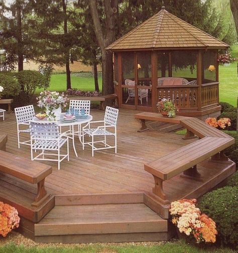 Awesome 30+ Simple Gazebo Design Ideas That So Inspire Garden Landscaping Design Ideas, Gazebo Backyard, Freestanding Deck, Gazebo On Deck, Screened Gazebo, Concrete Patios, Beautiful Home Gardens, Wooden Deck, Building A Pergola