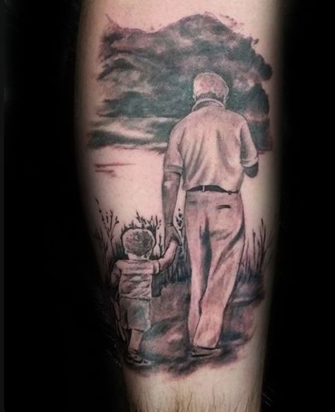 Tattoo For Grandfather, Tattoo Ideas For Grandparents, Tattoo Grandparents, Mens Leg Tattoo, Leg Tattoo Design, Ink Tattoo Ideas, Grandfather Tattoo, Grandparents Tattoo, Generations Of Love