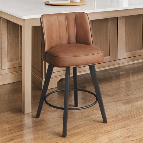 George Oliver Paul Swivel 26'' Counter Stool | Wayfair Stool Seating, Kitchen Design Styles, Paul Brown, Counter Height Stool, Bar Stools With Backs, Counter Decor, Swivel Bar Stool, Wood Bar Stools, Counter Height Bar