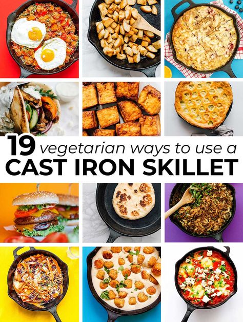 19 Vegetarian Cast Iron Skillet Recipes | Live Eat Learn Breakfasts Casseroles, Vegetarian Skillet Recipes, Iron Vegetarian, Vegetarian Skillet, Skillet Recipes Dinner, Healthy Breakfast Baking, Cast Iron Skillet Recipes Dinner, Casseroles Breakfast, Vegetarian Breakfasts