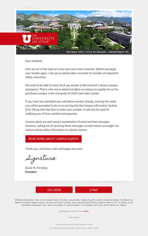 Education, Letter, University of Utah Email Examples, Dear Students, Email Template Design, Email Newsletter Template, University Admissions, Newsletter Template, University Of Utah, Email Template, Custom Templates