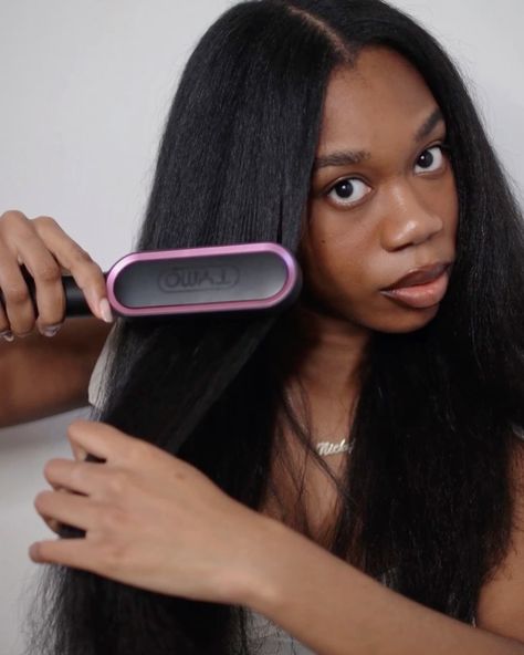 Nicky 🧿 on Instagram: “AD STIFF WHERE? The results I got from @tymo_fashiontech hair straightening brush has me like 🙆🏽‍♀️😱 it was so quick and easy to use and I…” 4c Hair Straightening, Straightener Brush, Best Straightener For 4c Hair, Wavy Talk Straightening Brush, Tymo Straightening Brush, Tymo Hair Straightener Brush, Wavytalk Straightener Brush, Hair Brush Straightener, Straightening Brush