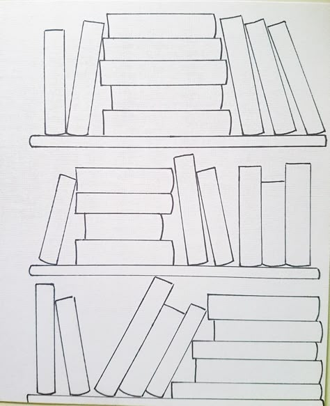 books on library shelf. Blank books to add your own titles, to add to scrapbooks or bullet journals. Created by jack.e bee, free to use. Book On Shelf Drawing, Book Shelf Bujo, Drawing Library Sketch, Drawings Of Books On Shelf, Bookshelf Drawing Easy, Library Bujo Theme, Stack Of Books Drawing Simple, How To Draw Bookshelf, Book Shelf Painting Ideas