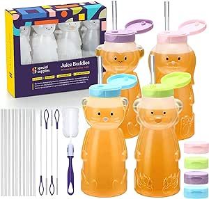 4-Pack, Fun Animal-Shaped Baby Led Weaning Training Drink for Straw Training and Weaning Teach your baby or toddler how to use a straw easily with these cups! My toddler picked up using a straw after a couple times with these cups! Spilled Juice, Straw Design, Drink Containers, Juice Cup, Kids Cups, Straw Cup, Honey Bear, Shapes For Kids, Led Weaning