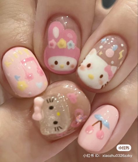 Healthy Toenails, Hello Kitty Nails Art, 헬로키티 배경화면, Kitty Nails, Cute Short Nails, Hippie Nails, Cute Simple Nails, Smoky Eyes, Hello Kitty Nails