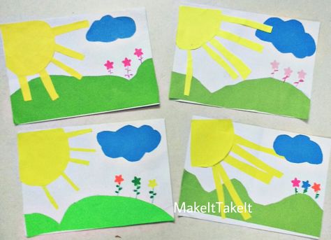 Sunny day craft for kids. Perfect craft to do on a summer vacation. #MakeItTakeIt Sunny Day Craft, Space Crafts For Kids, Summer Arts And Crafts, Flower Crafts Kids, Paint Diy Crafts, Weather Crafts, Preschool Art Projects, Recycled Crafts Kids, Weather Theme