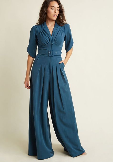 Miss Candyfloss The Embolden Age Jumpsuit in Teal Teal Jumpsuit, Boho Bottoms, Retro Inspired Fashion, Form Fitting Clothes, Blue Jumpsuits, 1940s Fashion, Wide Leg Jumpsuit, Vintage Handbags, Jumpsuits For Women