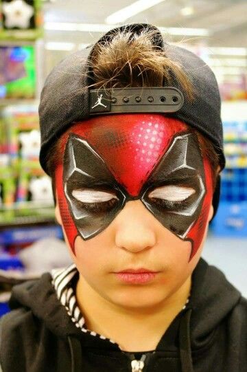 . Deadpool Face Paint, Deadpool Painting, Superhero Face Painting, Deadpool Face, Face Painting Tips, Face Painting For Boys, Deadpool Costume, Spiderman Face, Face Painting Easy