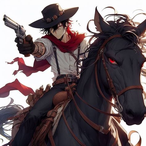 Anime Cowboy Oc, Cowboy Character Design Male, Western Gunslinger Art, Cowboy Character Design, Western Anime, Character Design Male, Character Concept, Anime Style, Anime Character Design