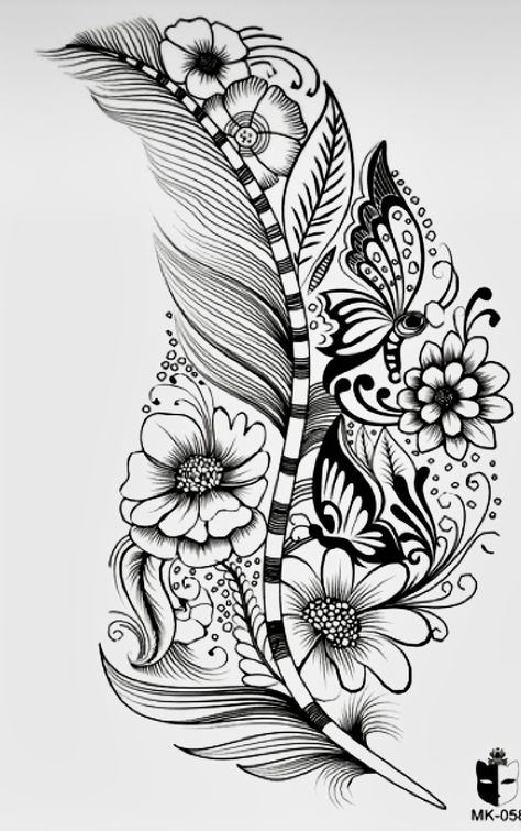 Floral Pattern Tattoo, Muster Tattoos, Zentangle Drawings, Feather Tattoos, Feather Art, Sleeve Tattoos For Women, Pattern Tattoo, Mandala Tattoo, Tattoo Design Drawings