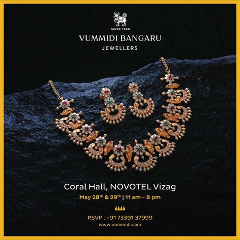 Vummidi Bangaru Jewellers is coming to Vizag with our exquisite range of South Indian heritage jewellery. Visit our exhibition cum sale at Novotel, Coral Hall on 28th and 29th May 2022 from 11 AM to 8 PM and pick your favourites at the best prices. #Vummidibangaru #VBJMoments #VBJexhibition #vizag #southindianjewellery Indian Heritage Jewellery, Vummidi Bangaru Jewellers, Heritage Jewellery, South Indian Jewellery, Indian Heritage, Diamond Jewelry, Statement Necklace, Coral