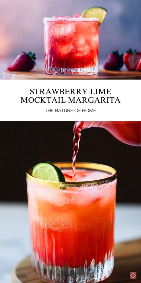 Celebrate any occasion with this Strawberry Lime Mocktail Margarita! Sweet strawberries, tangy lime, and a fizzy twist make this nonalcoholic drink a party favorite. Save this pin to enjoy a festive mocktail everyone will love. Non Alcoholic Drinks Strawberry, Superbowl Nonalcoholic Drinks, Strawberry Mule Drink Recipes, Colorful Non Alcoholic Drinks, Old Fashion Mocktails, Cheap And Easy Mocktails, Na Drink Recipes, Mocktails Non Alcoholic Grenadine, Healthy Mocktails Non Alcoholic Drink Recipes