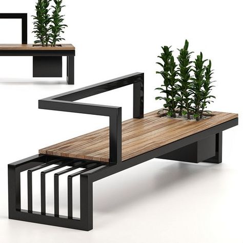 Urban Furniture Bench With Plants 01 Urban Furniture Bench, Urban Furniture Design, Steel Furniture Design, Plants Diy, Welded Furniture, Metal Furniture Design, Urban Furniture, Iron Furniture, Diy Furniture Table