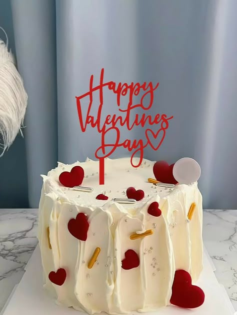 Valentines Day Cakes For Him, 1 Kg Cake Designs, Simple Cute Cake Designs, Simple Red Cake, Bday Cake Design, Mini Birthday Cake For Him, Red Cake Decoration, Red Cake Designs Birthday, Valentine’s Day Cake