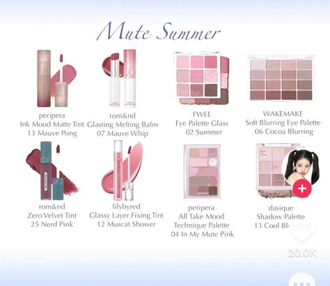 Summer Mute Makeup Korean, Summer Mute Color Palettes, Summer Mute Makeup, Mute Summer Makeup, Muted Summer Makeup, Mute Colors, Warm Tone Makeup, Makeup Cart, Muted Summer