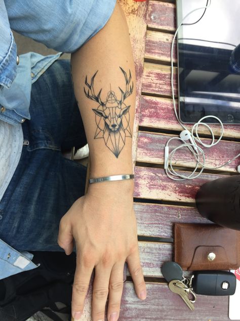 #tattoo #mentattoo #armtattoo Dear Tattoo On Hand, Dear Tattoo Men, Dear Tattoos, Deer Tattoo Men, Tattoo Deer, Deer Tattoos, Deer Head Tattoo, Stag Tattoo, Cool Shoulder Tattoos