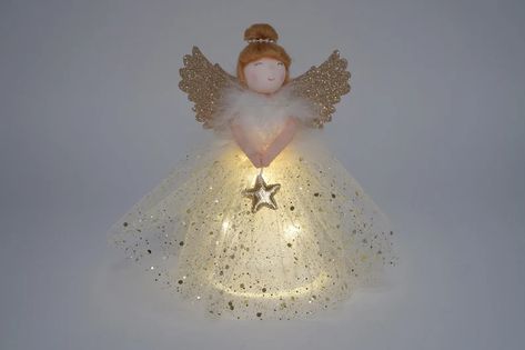 Light up Angel Christmas Tree Topper in Gold Includes | Etsy Cone Design, Angel Christmas Tree, Angel Christmas Tree Topper, Sweet Decoration, Snow Fairy, Gold Blonde, Angel Tree Topper, Things That Matter, Angel Decor