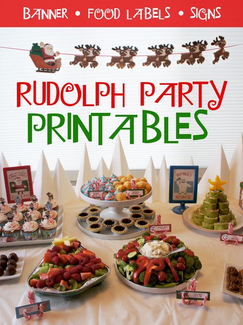 Last Christmas I put together a fun Rudolph the Red Nose Reindeer Holiday Party on Christmas day.  It is my absolute favorite Christmas movie, so it was fun for me to design all the different print… Rudolph Party, Claymation Christmas, Rudolph Red Nosed Reindeer, Christmas Movie Night, Red Nose Reindeer, Rudolph Christmas, Rudolph The Red Nosed Reindeer, Christmas Party Themes, Family Christmas Party