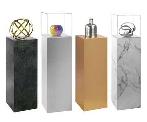 Want to take the look of your display to the next level? Then search no further! Choose from 4 new beautifully eye-catching laminate pedestal finishes that we have added to our selection to help you achieve a truly knock-out presentation! New Pedestal Finishes Include: Black Alicante, Brushed Aluminum, Brushed Copper, White Calacatta Pedestal Display, Loose Furniture, Display Pedestal, Acrylic Display Box, Pedestal Stand, Brushed Copper, Glass Pedestal, Pop Display, Acrylic Display