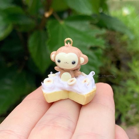 Monkey Clay Art, Polymer Clay Monkey, Clay Monkey, Kawaii Monkey, Ceramic Plates Art, Polymer Clay Kawaii, 200 Followers, Banana Cream Pie, Polymer Clay Diy