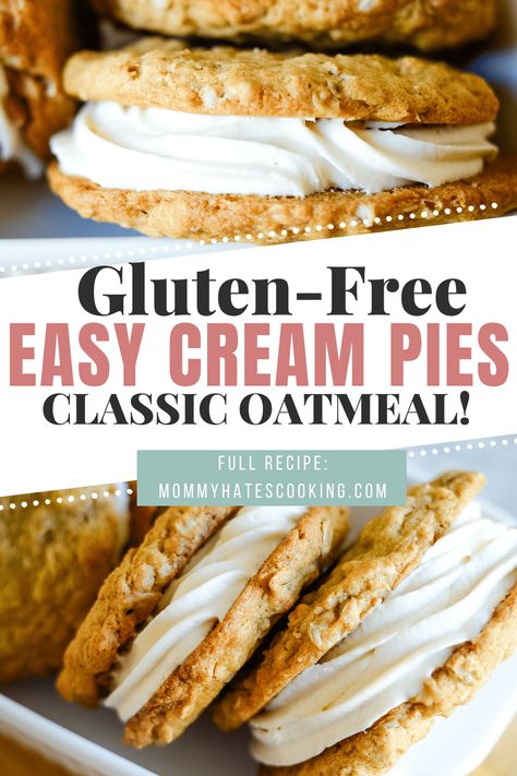 Make the best Gluten Free Oatmeal Cream Pies with chewy oatmeal cookies and a marshmallow vanilla cream filling! Gluten Free Oatmeal Cream Pies, Oatmeal Cream Pies Recipe, Lunchbox Kids, The Best Oatmeal, Oatmeal Creme Pie, Clean Desserts, Ww Meals, Keto Baking, Oatmeal Cream Pies