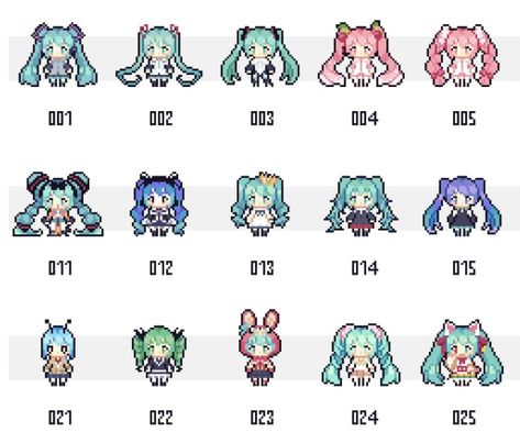 Miku Perler Beads, Vocaloid Pixel Art, Hatsune Miku Pixel Art, Miku Pixel Art, Chibi Pixel Art, Pixel Chibi, Melt Beads Patterns, Color Pencil Illustration, Pixel Heart