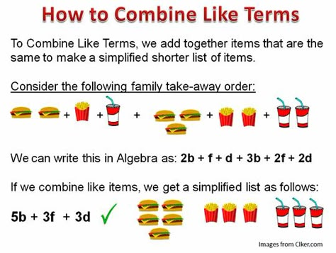 combining like terms - Google Search Junior High Math, Simplifying Algebraic Expressions, Simplifying Expressions, Math Expressions, Grade 6 Math, Math Coach, Sixth Grade Math, Distributive Property, Combining Like Terms