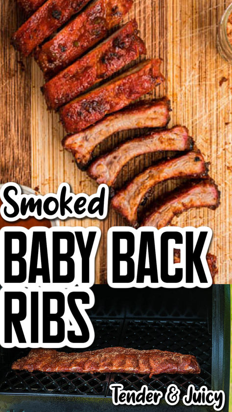 Get ready for the ultimate cookout food with these Smoked Baby Back Ribs! This pellet smoker recipe delivers tender, flavorful ribs that will be a hit at any gathering. Perfect your smoker recipe collection with this delicious addition! Pellet Smoker Ribs, Ribs On Smoker, Smoked Baby Back Ribs, Smoker Ribs Recipes, Smoked Ribs In Smoker, Smoked Ribs In Pellet Smoker, Smoker Recipes Pellet, Baby Back Ribs Smoker Recipes, Trager Grill Baby Back Ribs