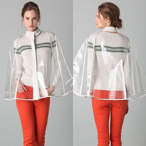 Would You Wear a Clear Raincoat? Burnt Orange Pants, Pvc Clothing, Clear Raincoat, Raincoat Fashion, Getting Outside, Vinyl Raincoat, Orange Pants, Yellow Raincoat, Transparent Fashion