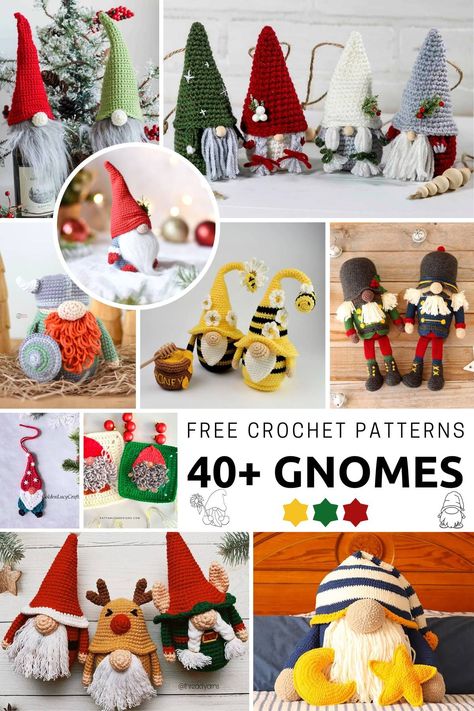 From gnome ornaments to dolls and bottle toppers, here's a comprehensive list of free crochet gnome patterns with tutorials for a cuteness overload in your living space. Amigurumi Ornaments, Crochet Gnomes Pattern Free, Crochet Gnomes, Gnome Amigurumi, Crochet Gnome, Crochet Christmas Ornaments Free, Crochet Christmas Gifts, Crochet Chicken, Crochet Santa