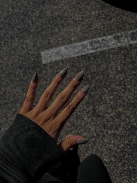 gray nails, clean look, aesthetic, almond shape Grey Almond Acrylic Nails, Nails Clean Look, Grey Almond Nails, Acyrilics Nails, Neutral Nails Acrylic, Nails Clean, Cute Nail Colors, Nail Color Combos, Clean Look