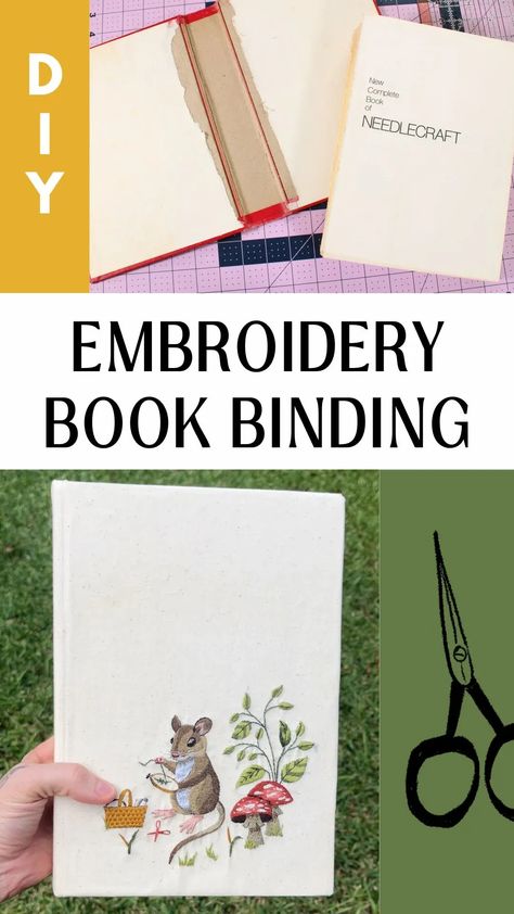 Learn how to create an embroidered book cover and bind a book in this easy tutorial How To Make A Handmade Book, Embroidered Recipe Book, Hand Embroidered Book Cover, How To Sew Book Cover, Bookbinding For Beginners, Embroidered Book Covers Diy, How To Book Bind, Fabric Book Covers Diy, Embroidered Book Cover