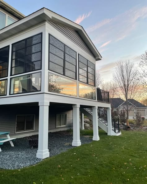 Enclosed Deck Ideas, Second Floor Screened In Porch, 2nd Story Sunroom Addition, Screened In Porch Second Story, Second Story Screened In Porch And Deck, Upper Deck Ideas Second Story Screened In Porch, Two Story Screened In Porch And Deck Sun Room, Enclosed Decks, Evergreen House