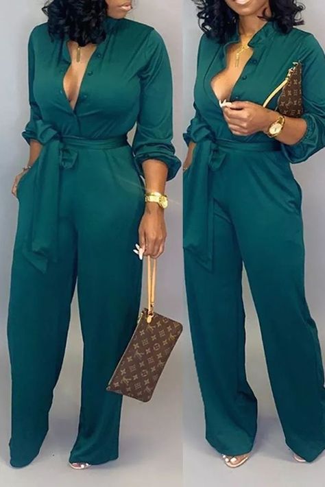 Afrikaanse Mode, Jumpsuit Elegant, Green Jumpsuit, Casual Jumpsuit, Jumpsuit Fashion, Long Sleeve Romper, White Fashion, Green Fashion, Black Casual