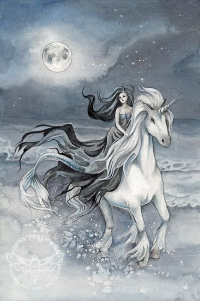 A mermaid riding a unicorn-where's the ship-wrecked sailor and The Fairy G-dmother??? Janna Prosvirina, Mermaid And Unicorn, Riding A Unicorn, Unicorn And Fairies, Unicorn Pictures, Mermaid Fairy, Unicorns And Mermaids, Fantasy Horses, Fairy Dragon