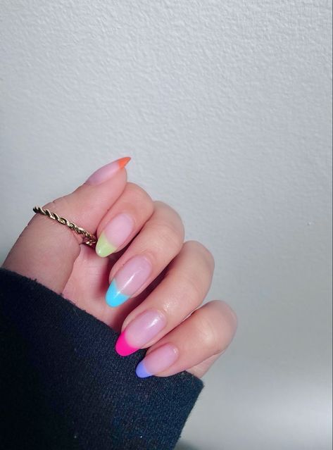 Rainbow almond nails french Almond Nails French Tip, Nail Inspo Almond, Almond Nails French, Nails French Tip, Multicolored Nails, Colorful Nails, French Tip Acrylic Nails, Almond Acrylic Nails, Tip Nails