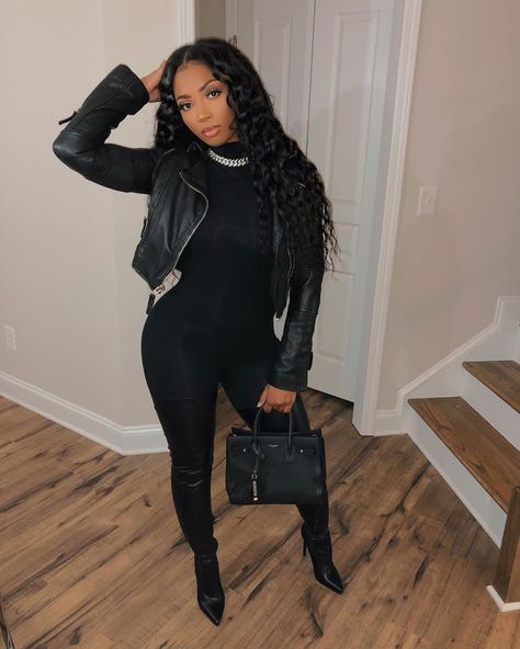 Black Leather Jacket Outfit, Fashion Nova Outfits, Outfits Spring, Dinner Outfits, Cute Swag Outfits, Black Women Fashion, Outfits Winter, Fall Fashion Outfits, Outfit Casual