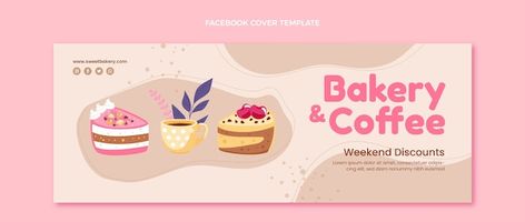 Hand drawn food social media cover templ... | Free Vector #Freepik #freevector #facebook-cover #facebook-cover-template #social-media-cover #bakery-social-media Facebook Cover For Business, Cover Photo Design, Drawn Food, Food Social Media, Facebook Header, Promotion Ideas, Cute Bakery, Cover Facebook, Bakery Branding